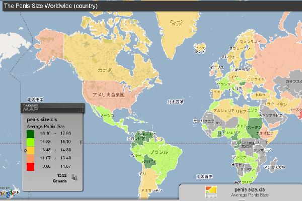【画像】国別の男性器の平均サイズで色分けした世界地図がこちらｗwｗwｗw　ジャップの色は→
